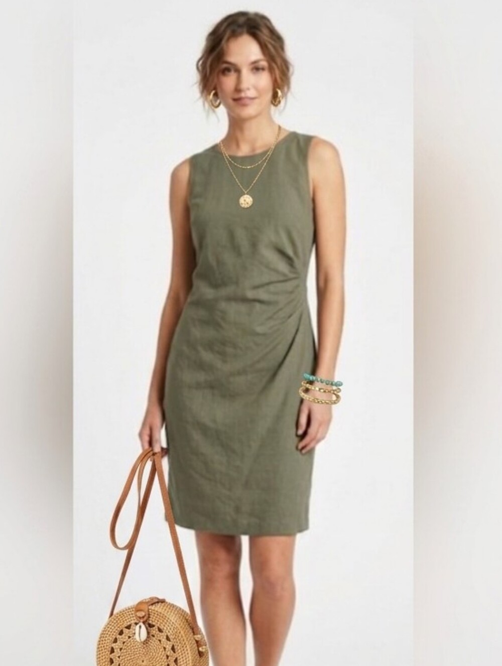 Banana Republic Olive Green Cotton Ruched Sheath Dress 10